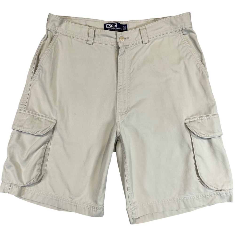 Polo Ralph Lauren Mens Cargo Shorts Khaki Tan Cotton Chino Sz 35 Utility Pocket